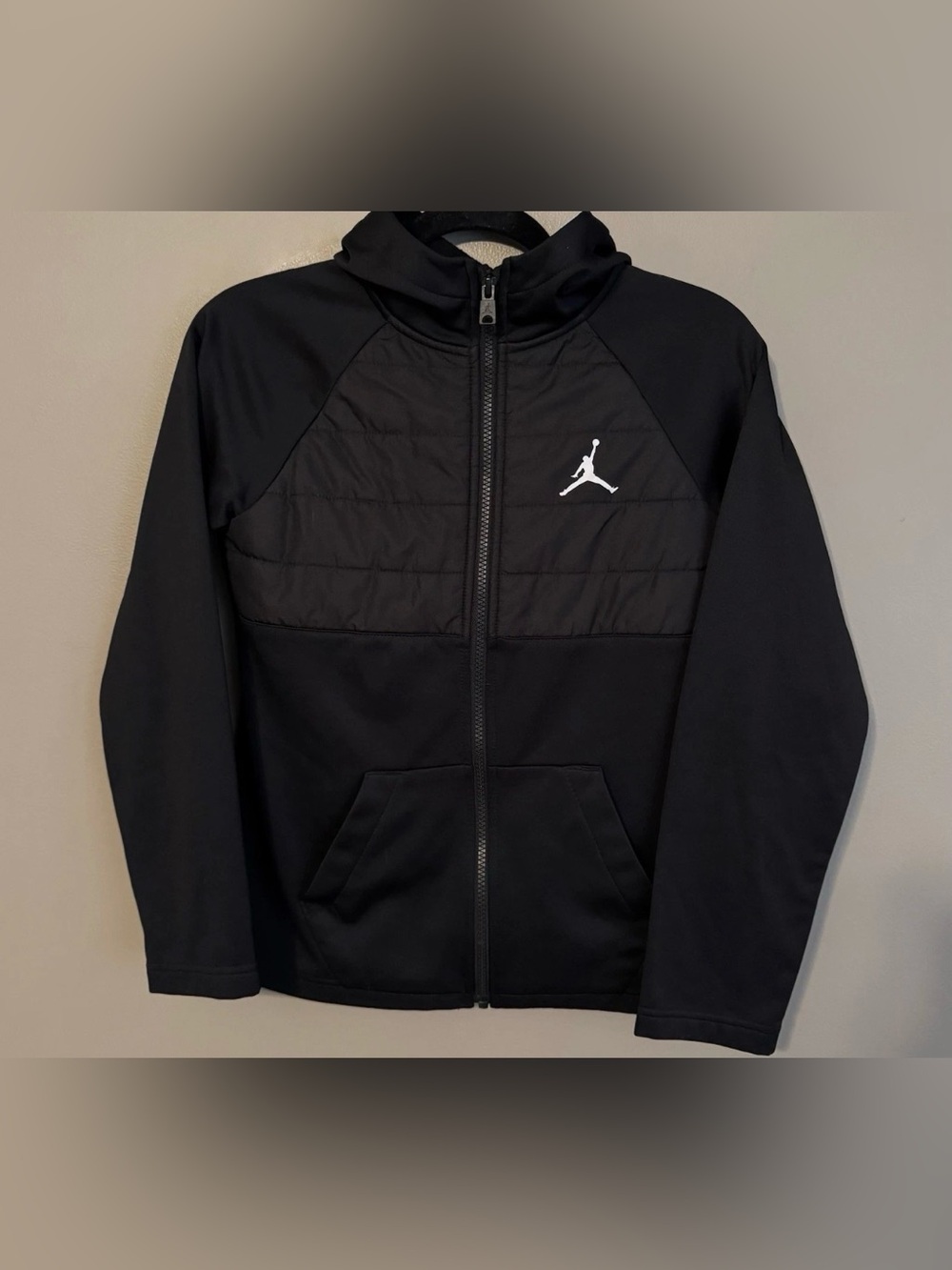Air Jordan Full Zip Black Performance Quilted Hooded Jacket Jumpman Youth Medium